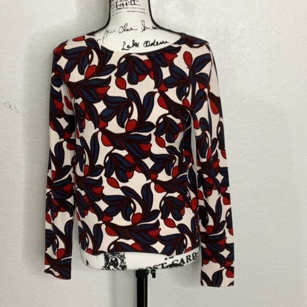 508- Ann Taylor NWT White, Rust & Brown Long Sleeve Top, Size XS